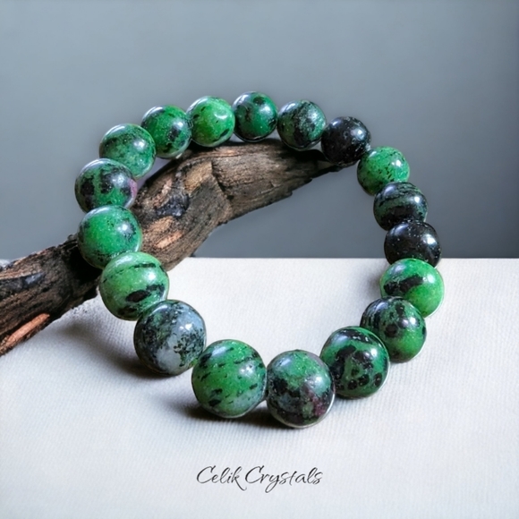 Celik Crystals Jewelry - Ruby Zoisite Bracelet 10mm Natural Stones Stretch Crystals Unisex